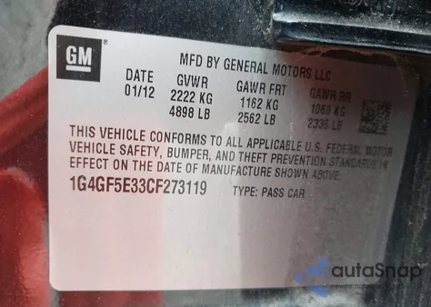 2012 Buick Lacrosse Premium 2 Group from USA, damaged, VIN 1G4GF5E33CF273119